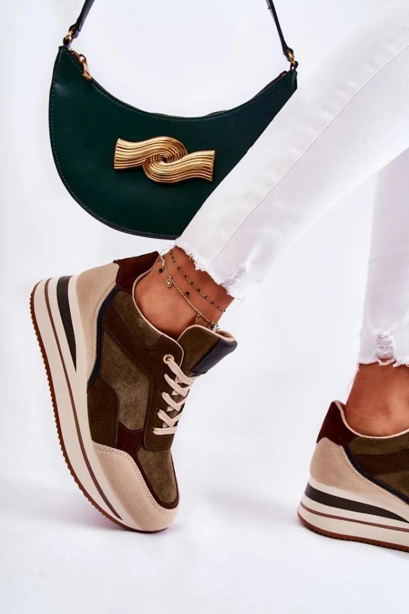 Sneakersy Damskie>Boto Damskie Zamszowe Buty Sportowe Zielono-Beżowe Elisse