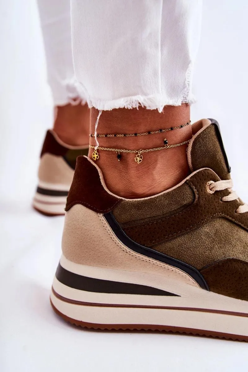 Sneakersy Damskie>Boto Damskie Zamszowe Buty Sportowe Zielono-Beżowe Elisse