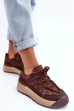 Buty Sportowe Na Platformie|Sneakersy Damskie>Boto Damskie Zamszowe Buty Sportowe Na Platformie Brązowe Rohan
