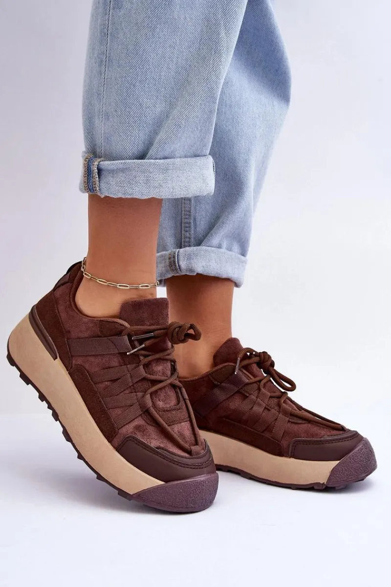 Buty Sportowe Na Platformie|Sneakersy Damskie>Boto Damskie Zamszowe Buty Sportowe Na Platformie Brązowe Rohan