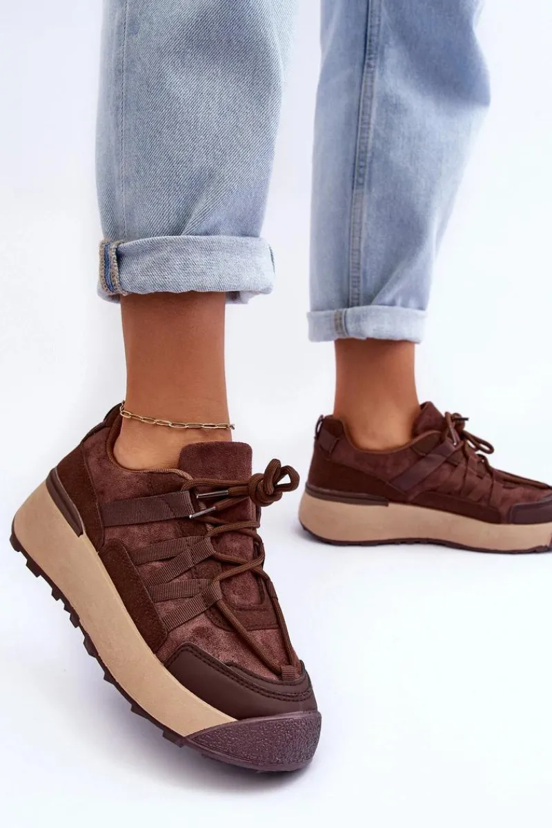 Buty Sportowe Na Platformie|Sneakersy Damskie>Boto Damskie Zamszowe Buty Sportowe Na Platformie Brązowe Rohan