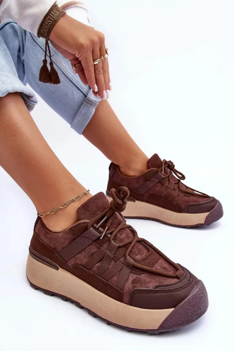 Buty Sportowe Na Platformie|Sneakersy Damskie>Boto Damskie Zamszowe Buty Sportowe Na Platformie Brązowe Rohan