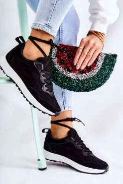 Outlet Boto Damskie Zamszowe Buty Sportowe Czarne Nayla