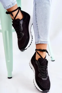 Outlet Boto Damskie Zamszowe Buty Sportowe Czarne Nayla