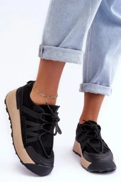 Sneakersy Damskie>Boto Damskie Zamszowe Buty Sportowe Na Platformie Czarne Rohan