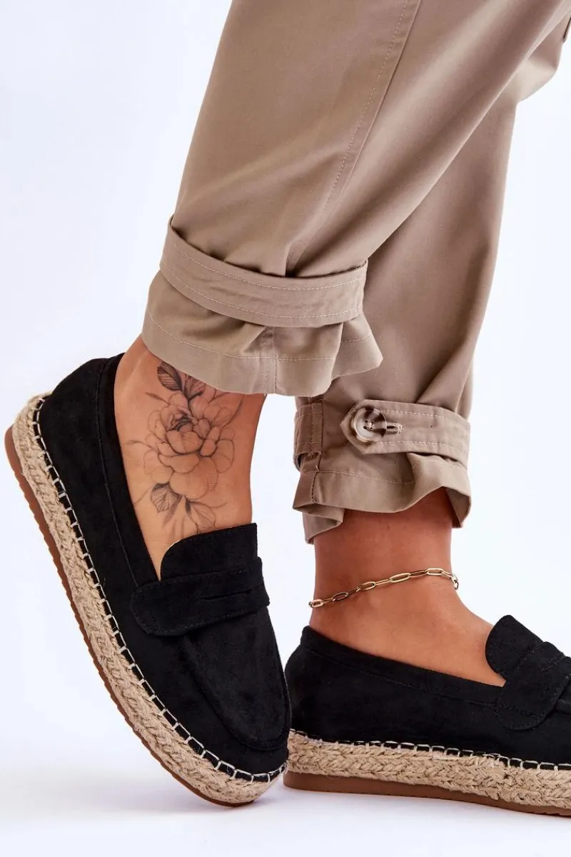 Online Boto Damskie Zamszowe Espadryle Czarne Keyla