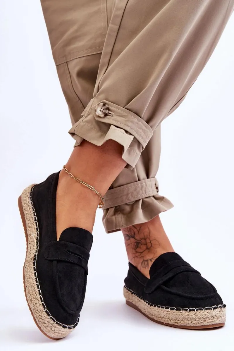 Online Boto Damskie Zamszowe Espadryle Czarne Keyla