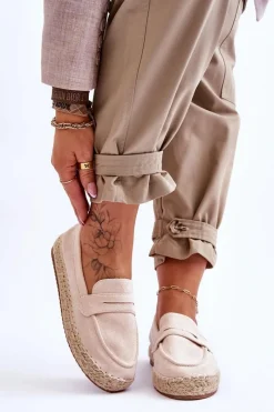 Best Boto Damskie Zamszowe Espadryle Jasnobeżowe Keyla