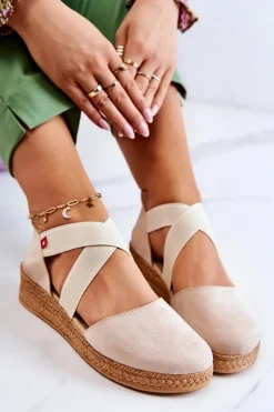 Outlet Damskie Zamszowe Espadryle Big Star JJ276038 Beżowe Damskie Czarne Espadryle