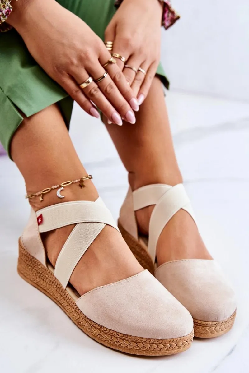 Outlet Damskie Zamszowe Espadryle Big Star JJ276038 Beżowe Damskie Czarne Espadryle