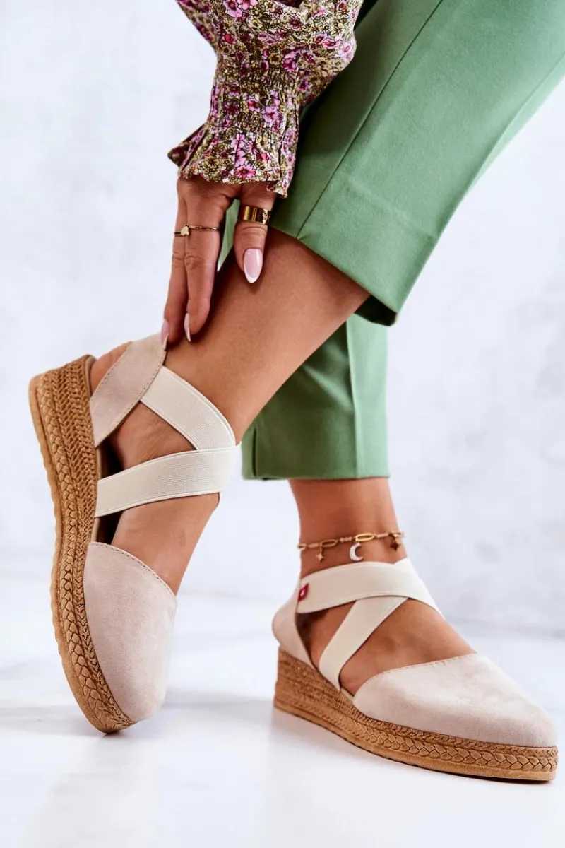 Outlet Damskie Zamszowe Espadryle Big Star JJ276038 Beżowe Damskie Czarne Espadryle