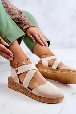 Outlet Damskie Zamszowe Espadryle Big Star JJ276038 Beżowe Damskie Czarne Espadryle