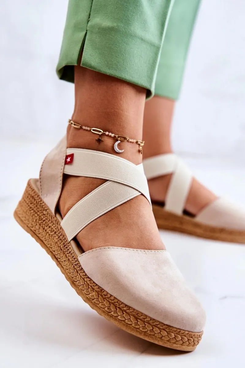 Outlet Damskie Zamszowe Espadryle Big Star JJ276038 Beżowe Damskie Czarne Espadryle