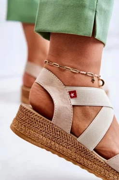 Outlet Damskie Zamszowe Espadryle Big Star JJ276038 Beżowe Damskie Czarne Espadryle
