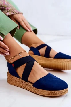 Damskie Zamszowe Espadryle Big Star JJ276037 Granatowe Damskie Czarne Espadryle
