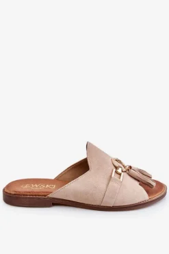 Discount Damskie Zamszowe Klapki Lewski Shoes 3226 Beżowe Damskie Klapki Damskie Klasyczne