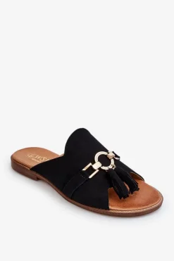 Klapki Damskie Klasyczne>Boto Damskie Zamszowe Klapki Lewski Shoes 3226 Czarne