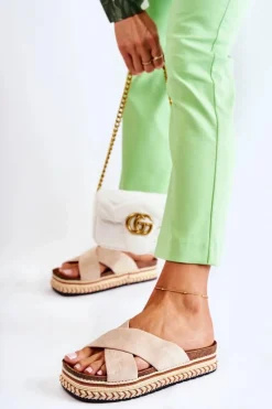 Boto Damskie Zamszowe Klapki Na Platformie Beżowe Jossie