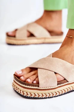 Boto Damskie Zamszowe Klapki Na Platformie Beżowe Jossie