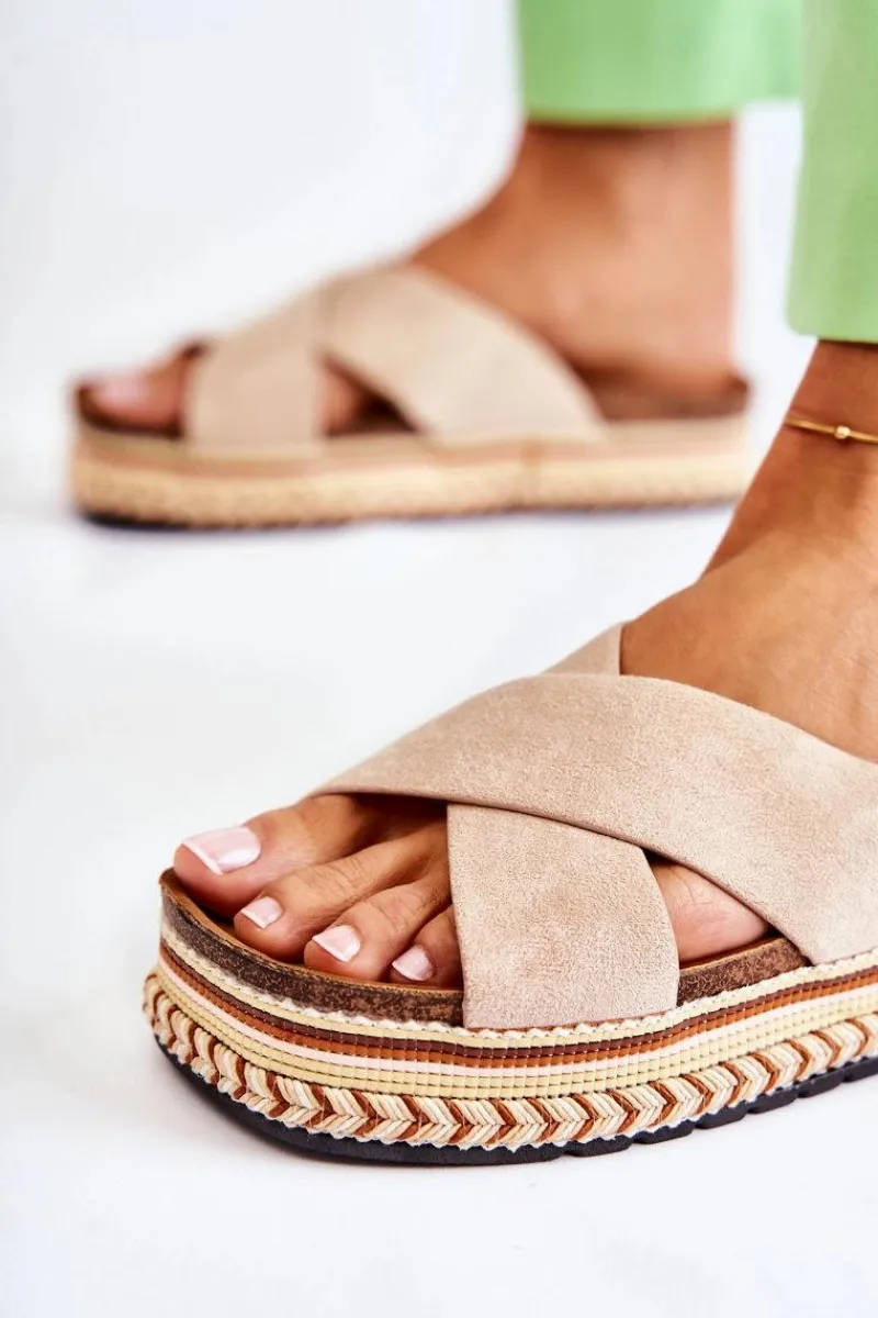 Boto Damskie Zamszowe Klapki Na Platformie Beżowe Jossie