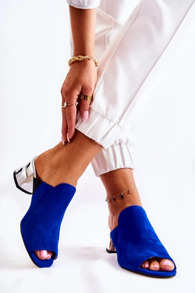 New Damskie Zamszowe Klapki Na Obcasie Granatowe Marine Damskie Klapki Na Obcasie|Klapki Damskie Klasyczne