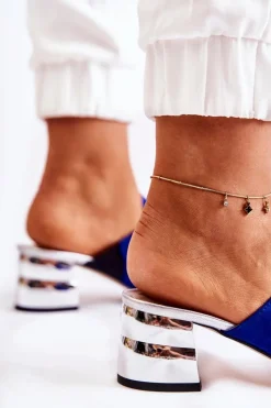 New Damskie Zamszowe Klapki Na Obcasie Granatowe Marine Damskie Klapki Na Obcasie|Klapki Damskie Klasyczne