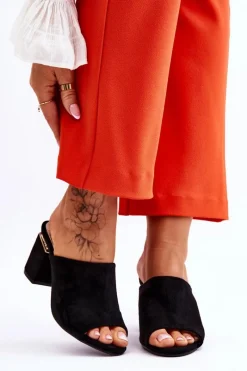 Discount Damskie Zamszowe Klapki Na Obcasie Czarne Carter Damskie Klapki Damskie Klasyczne