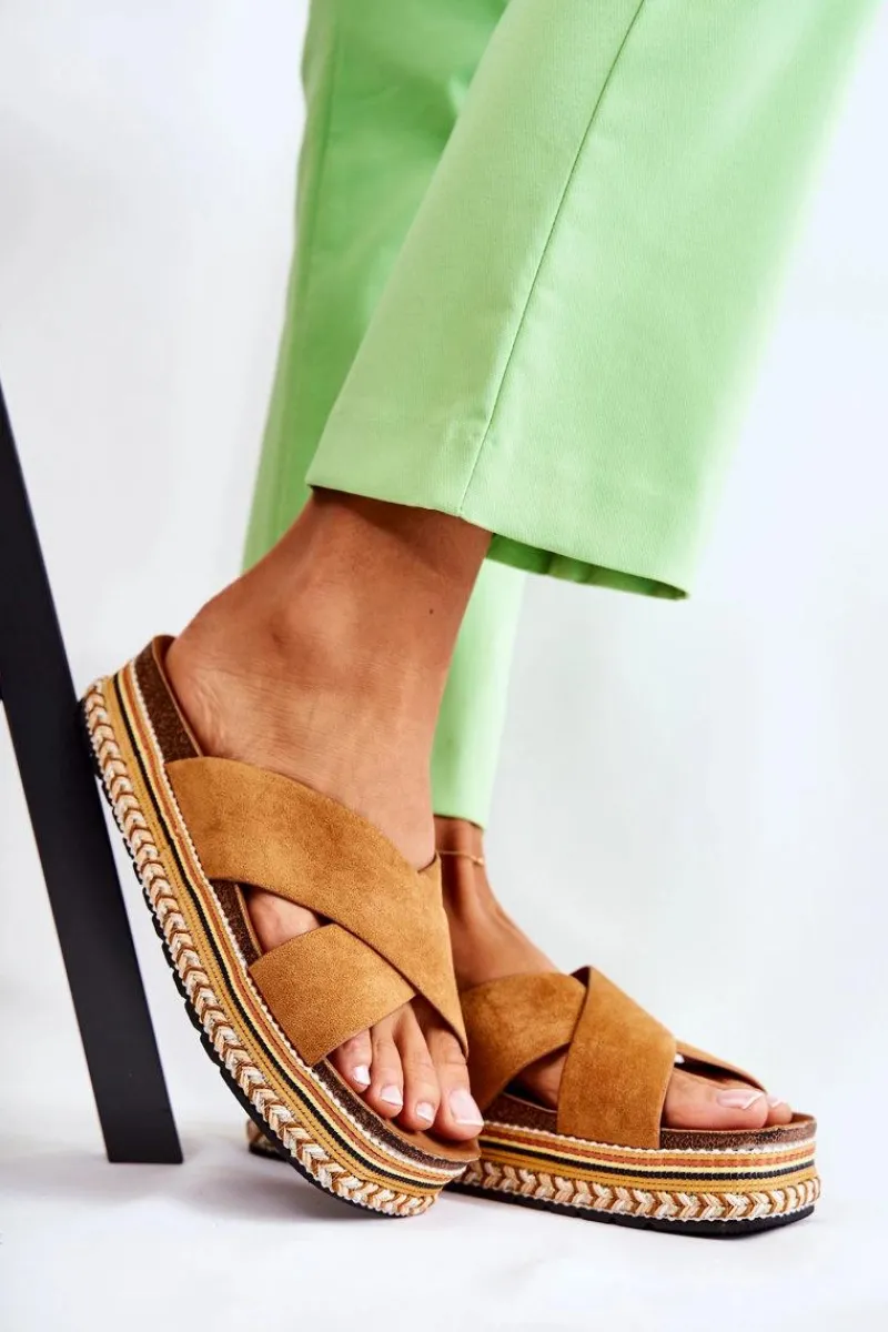 Klapki Na Platformie|Klapki Damskie Klasyczne>Boto Damskie Zamszowe Klapki Na Platformie Camel Jossie