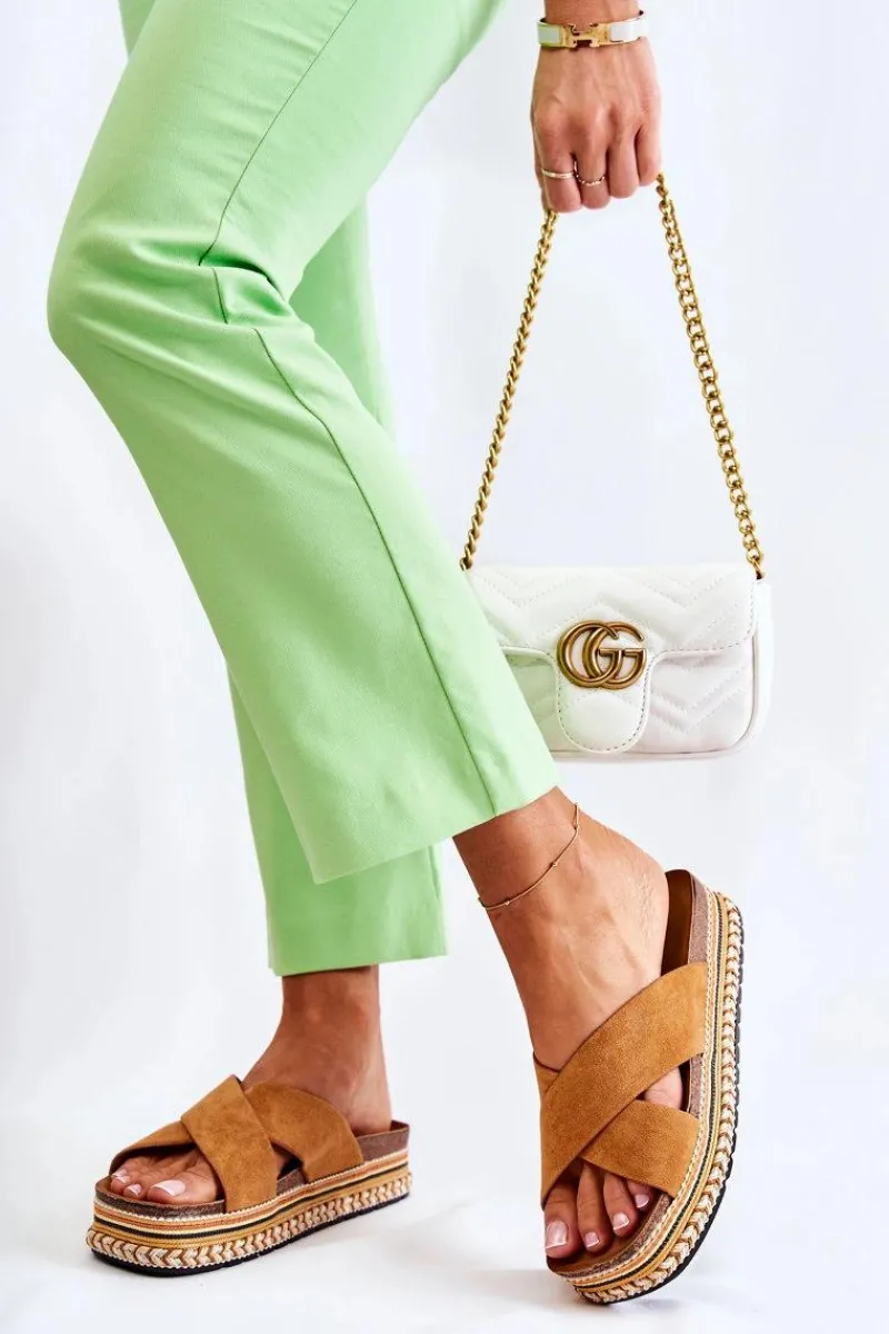 Klapki Na Platformie|Klapki Damskie Klasyczne>Boto Damskie Zamszowe Klapki Na Platformie Camel Jossie