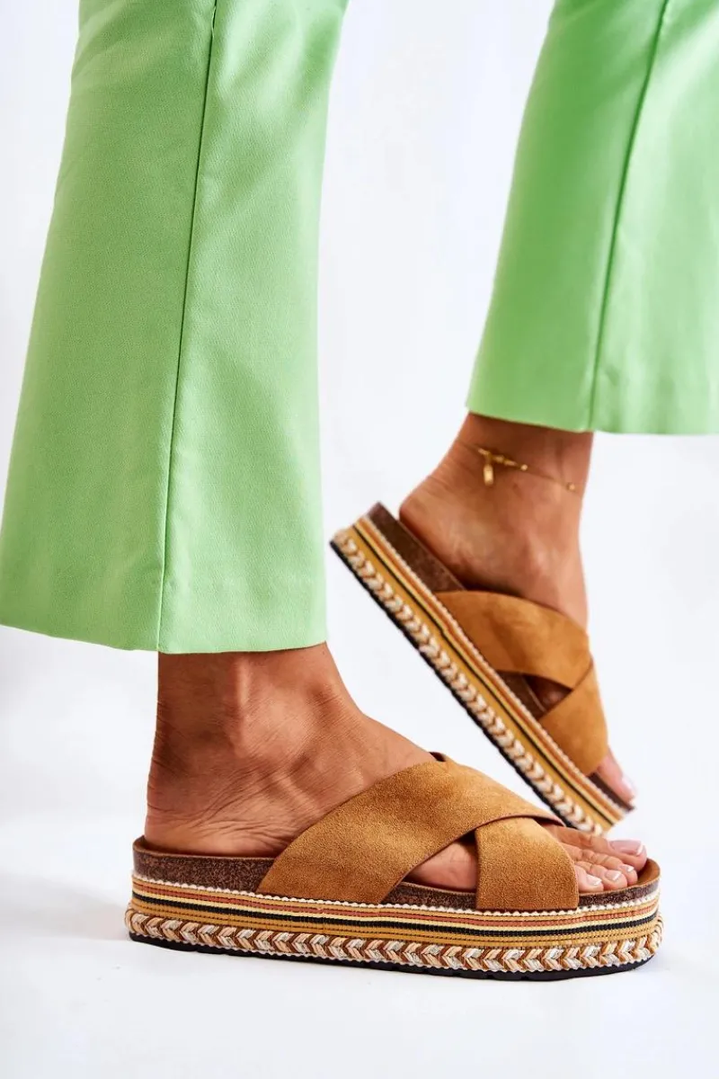 Klapki Na Platformie|Klapki Damskie Klasyczne>Boto Damskie Zamszowe Klapki Na Platformie Camel Jossie