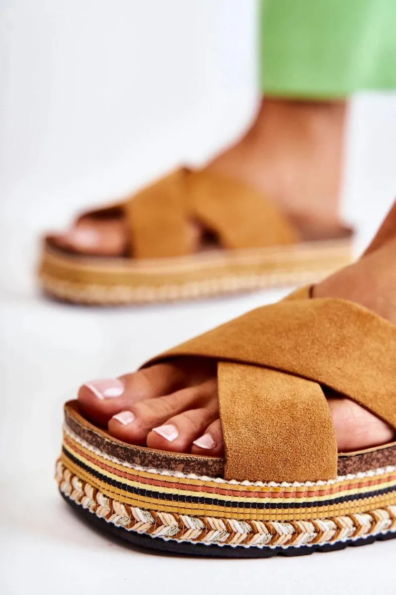 Klapki Na Platformie|Klapki Damskie Klasyczne>Boto Damskie Zamszowe Klapki Na Platformie Camel Jossie