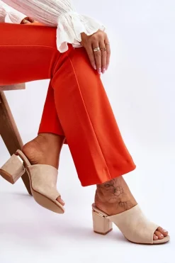 Klapki Damskie Klasyczne>Buty damskie Vinceza Damskie Zamszowe Klapki Na Obcasie Beżowe Carter