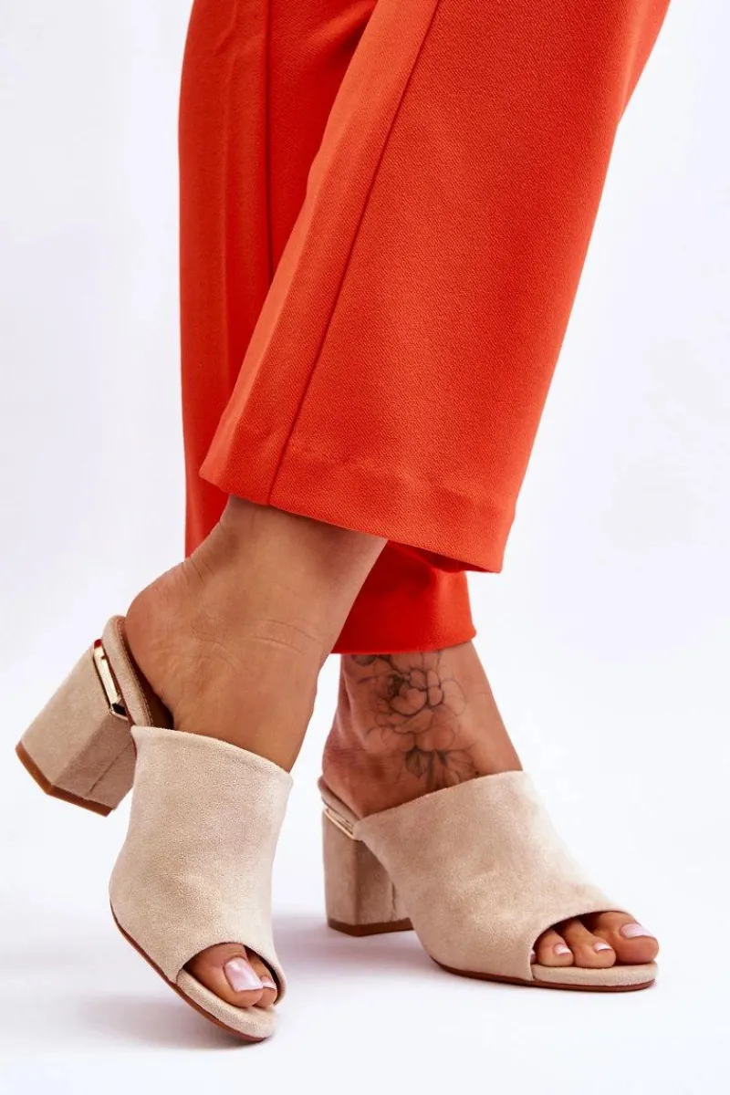 Klapki Damskie Klasyczne>Buty damskie Vinceza Damskie Zamszowe Klapki Na Obcasie Beżowe Carter