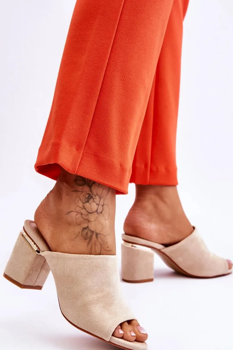 Klapki Damskie Klasyczne>Buty damskie Vinceza Damskie Zamszowe Klapki Na Obcasie Beżowe Carter