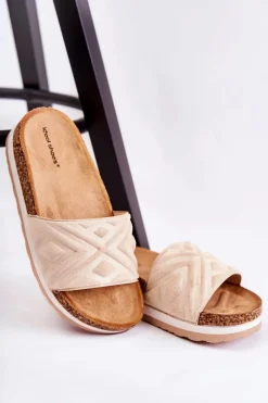 New Damskie Zamszowe Klapki Na Masywnej Platformie Beżowe Heritta Damskie Klapki Na Platformie|Klapki Damskie Klasyczne