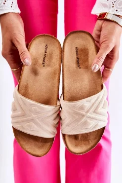 New Damskie Zamszowe Klapki Na Masywnej Platformie Beżowe Heritta Damskie Klapki Na Platformie|Klapki Damskie Klasyczne