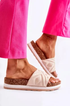 New Damskie Zamszowe Klapki Na Masywnej Platformie Beżowe Heritta Damskie Klapki Na Platformie|Klapki Damskie Klasyczne