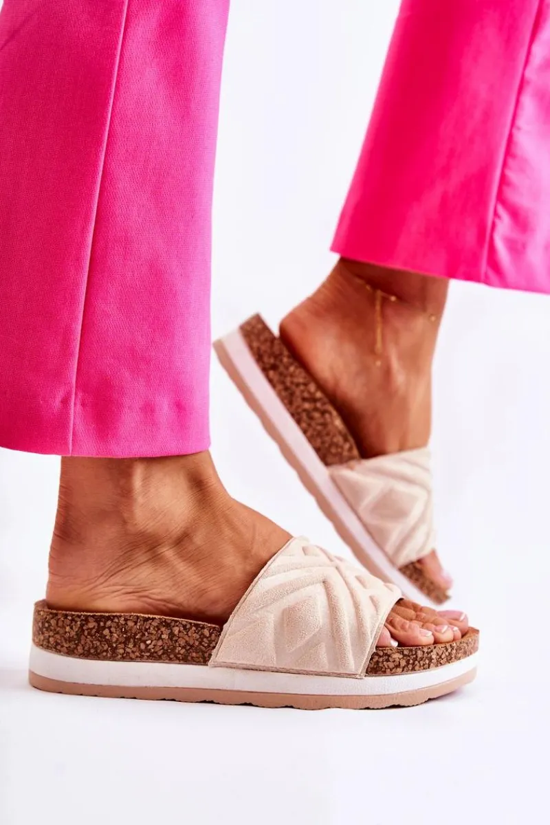 New Damskie Zamszowe Klapki Na Masywnej Platformie Beżowe Heritta Damskie Klapki Na Platformie|Klapki Damskie Klasyczne