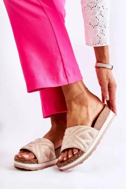 New Damskie Zamszowe Klapki Na Masywnej Platformie Beżowe Heritta Damskie Klapki Na Platformie|Klapki Damskie Klasyczne