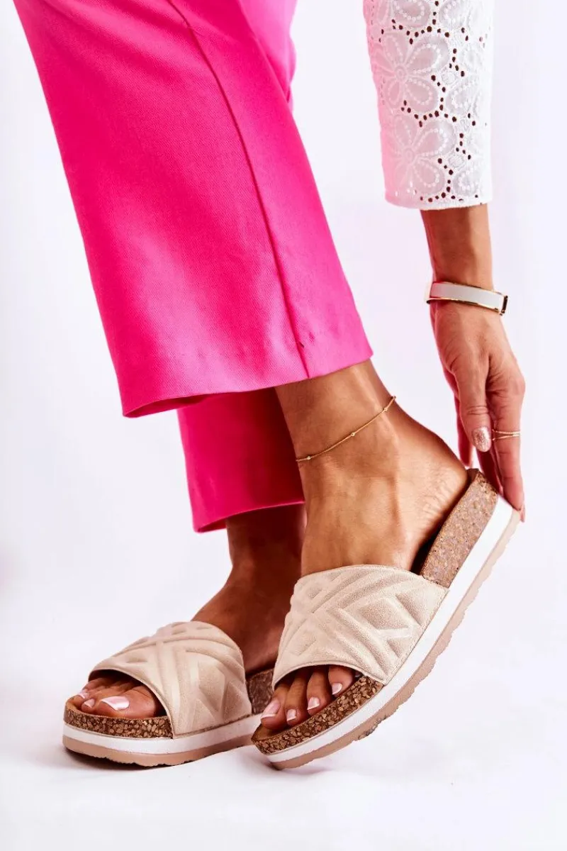 New Damskie Zamszowe Klapki Na Masywnej Platformie Beżowe Heritta Damskie Klapki Na Platformie|Klapki Damskie Klasyczne