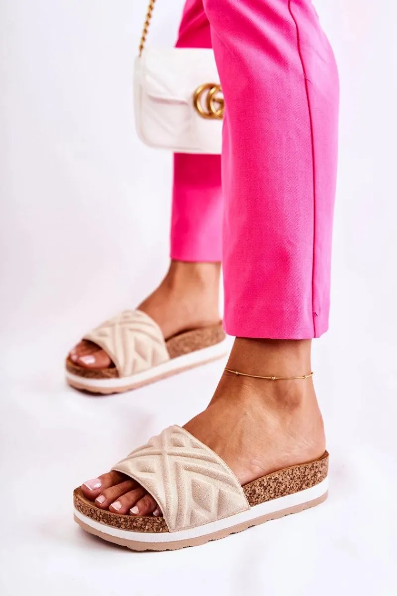 New Damskie Zamszowe Klapki Na Masywnej Platformie Beżowe Heritta Damskie Klapki Na Platformie|Klapki Damskie Klasyczne