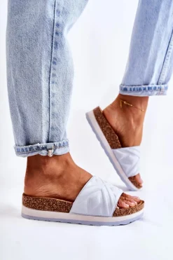 Sale Boto Damskie Zamszowe Klapki Na Masywnej Platformie Niebieskie Heritta