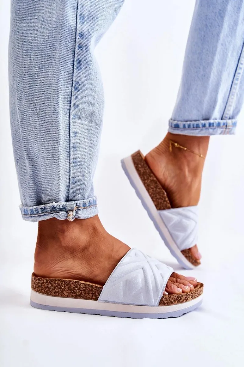 Sale Boto Damskie Zamszowe Klapki Na Masywnej Platformie Niebieskie Heritta