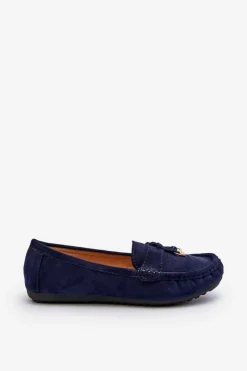 Sale Boto Damskie Zamszowe Klasyczne Mokasyny Granatowe Ontala Niebieski