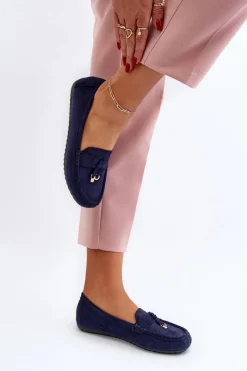 Sale Boto Damskie Zamszowe Klasyczne Mokasyny Granatowe Ontala Niebieski