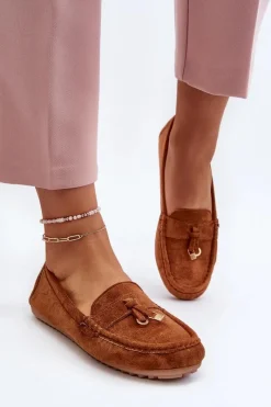 Hot Damskie Zamszowe Klasyczne Mokasyny Camel Ontala Damskie Mokasyny Damskie Zamszowe
