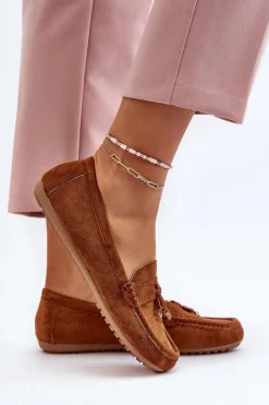Hot Damskie Zamszowe Klasyczne Mokasyny Camel Ontala Damskie Mokasyny Damskie Zamszowe
