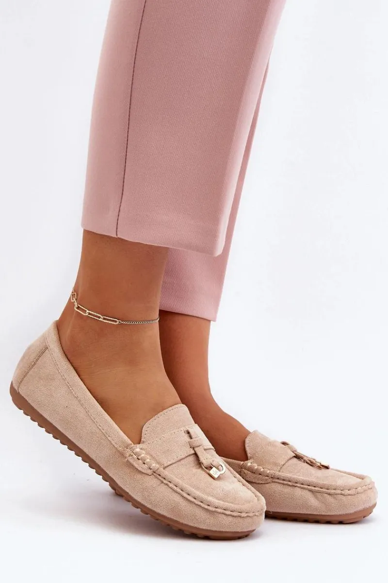 Clearance Boto Damskie Zamszowe Klasyczne Mokasyny Beżowe Ontala
