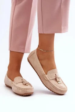 Clearance Boto Damskie Zamszowe Klasyczne Mokasyny Beżowe Ontala