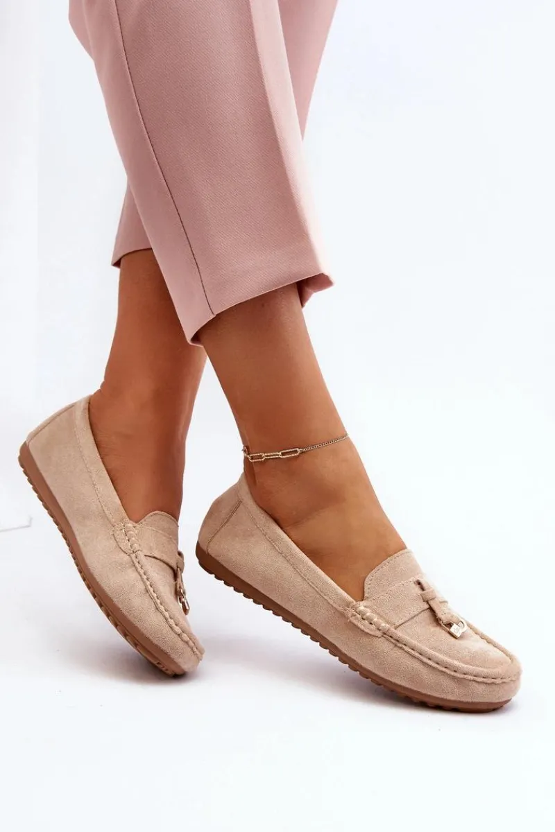 Clearance Boto Damskie Zamszowe Klasyczne Mokasyny Beżowe Ontala